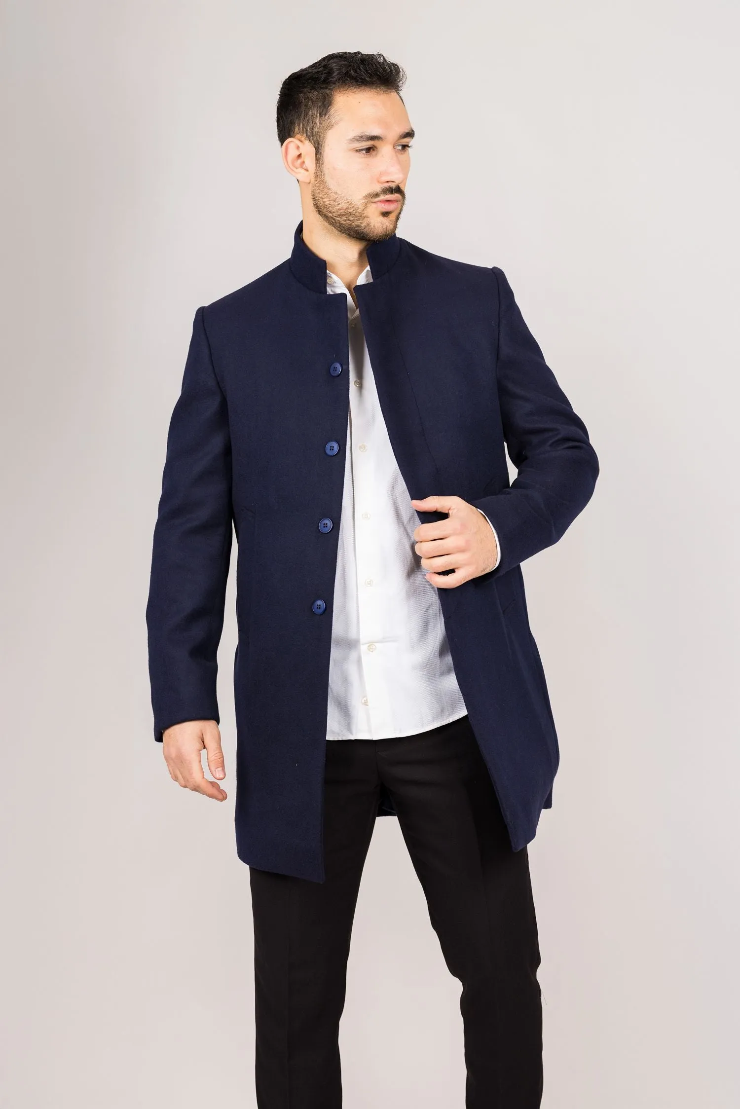 Stand Collar Wool Blend Overcoat Classic Trench Coat Winter Jacket