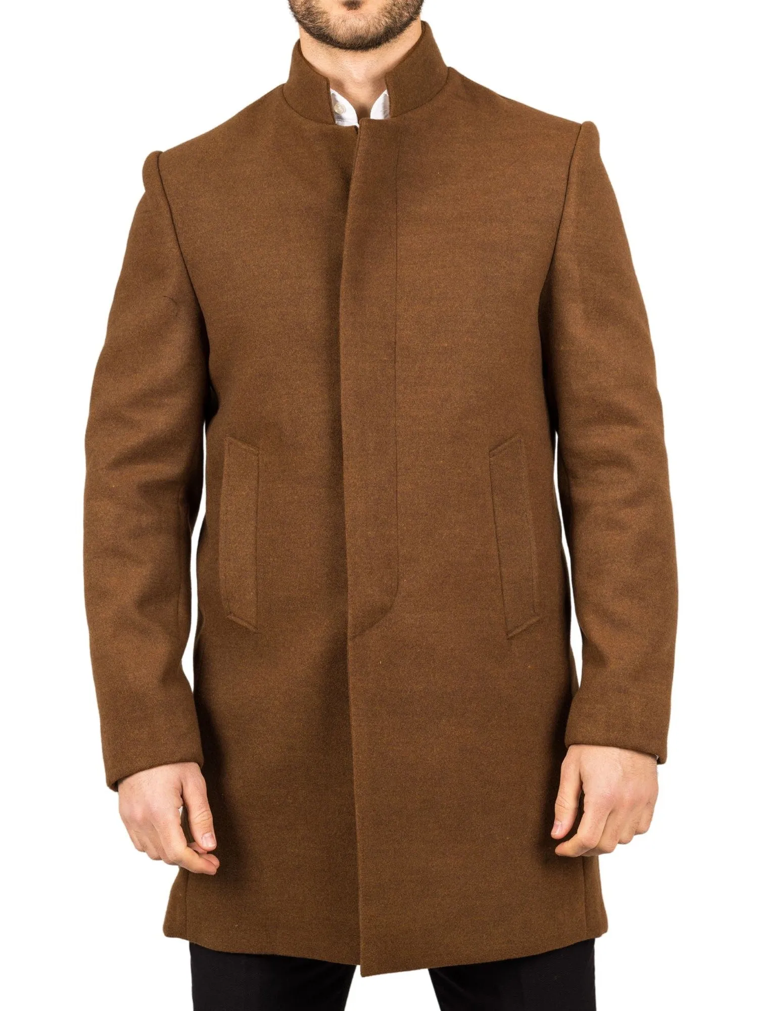 Stand Collar Wool Blend Overcoat Classic Trench Coat Winter Jacket