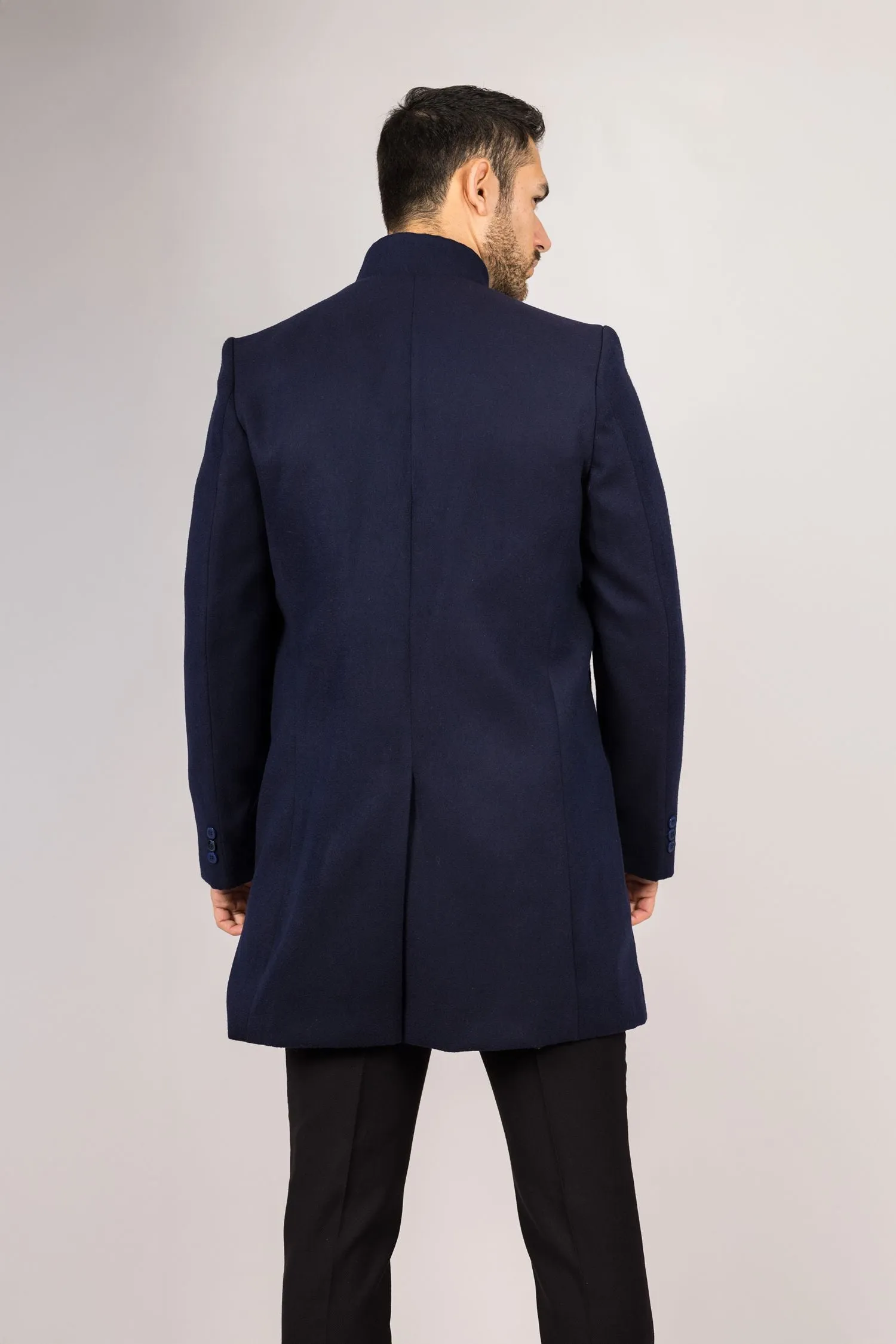 Stand Collar Wool Blend Overcoat Classic Trench Coat Winter Jacket