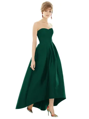 Strapless Satin High Low Dress with Pockets
