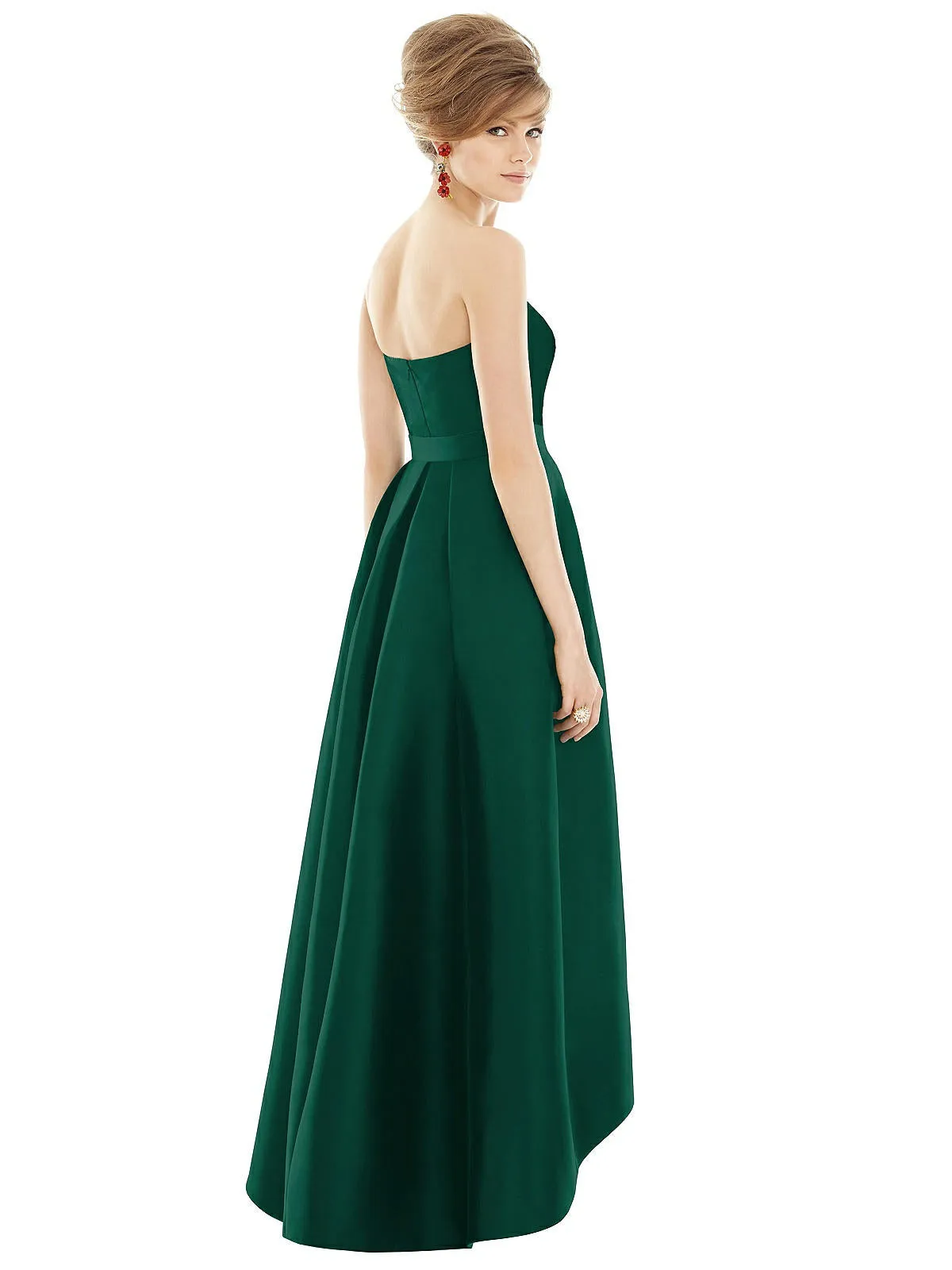 Strapless Satin High Low Dress with Pockets