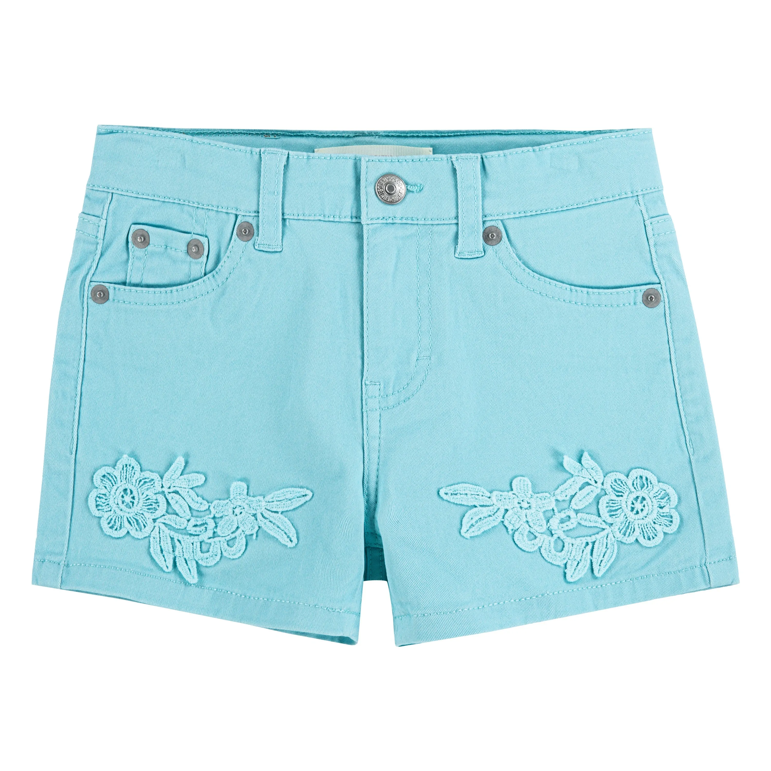 Teal Blue Embroidered Shorts