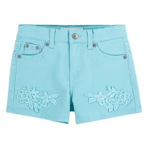 Teal Blue Embroidered Shorts