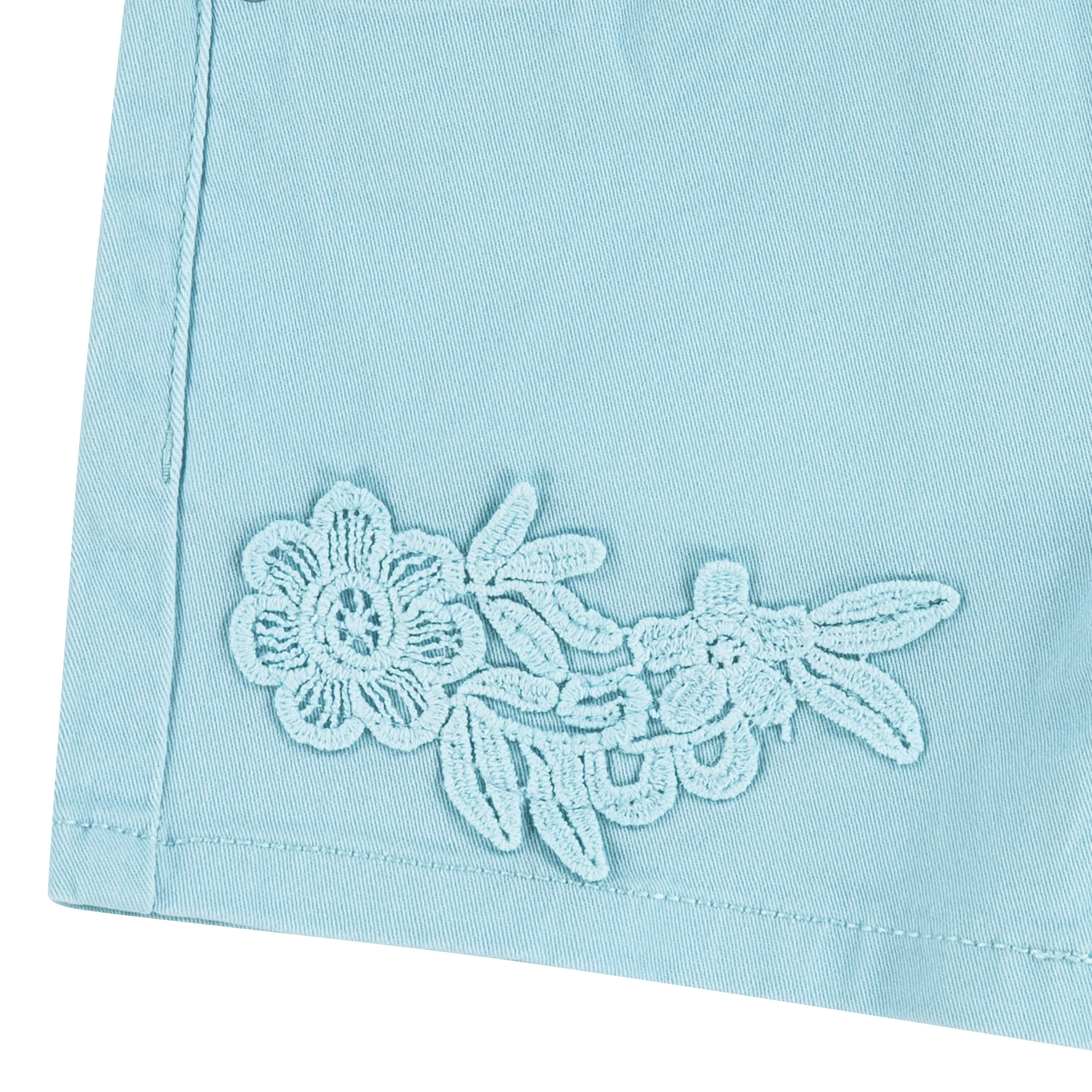 Teal Blue Embroidered Shorts