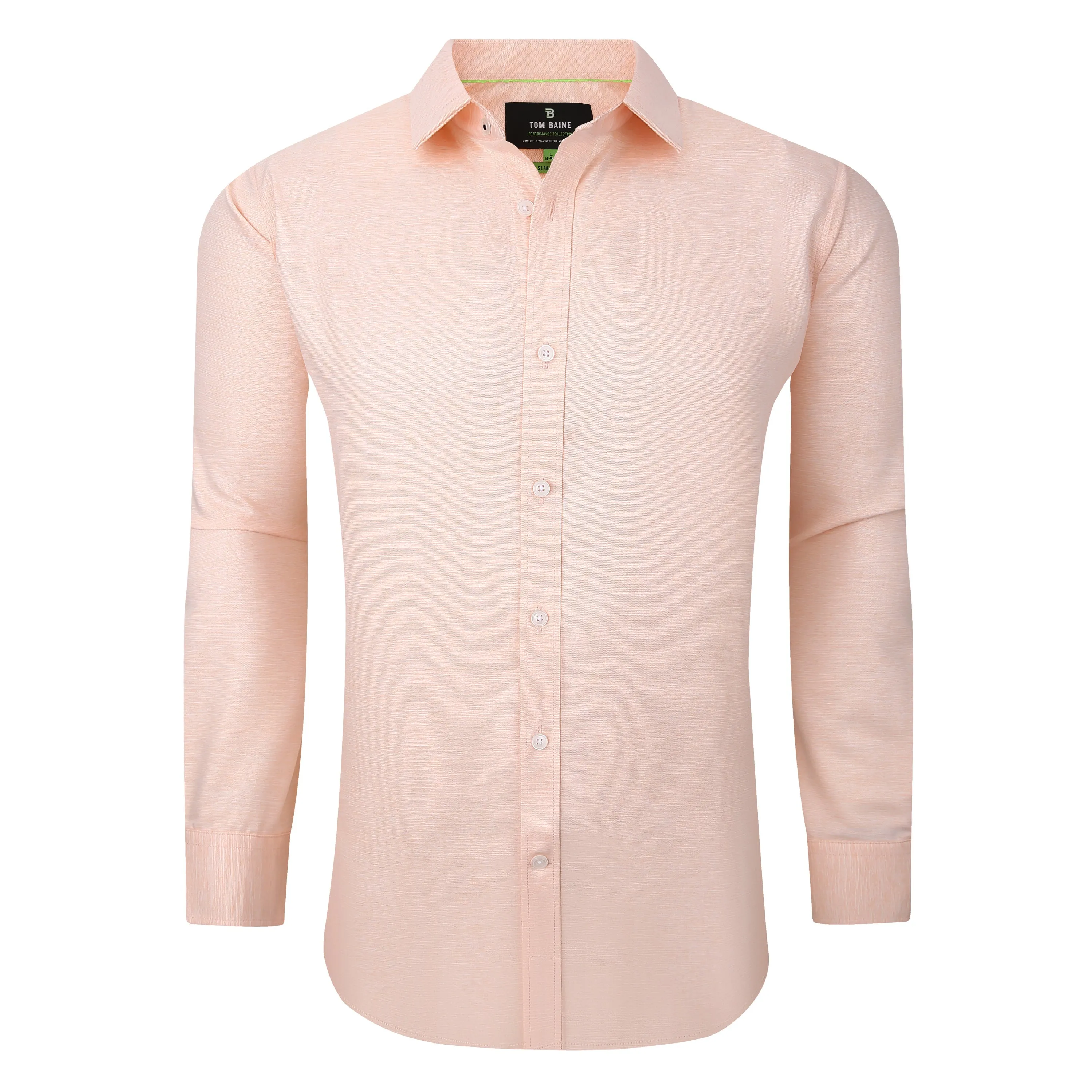 Tom Baine Solid Linen Feel Long Sleeve Button Down
