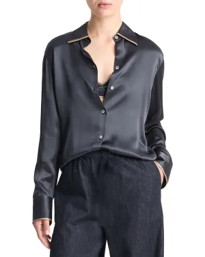 Vince Tipped Slim Silk Blouse