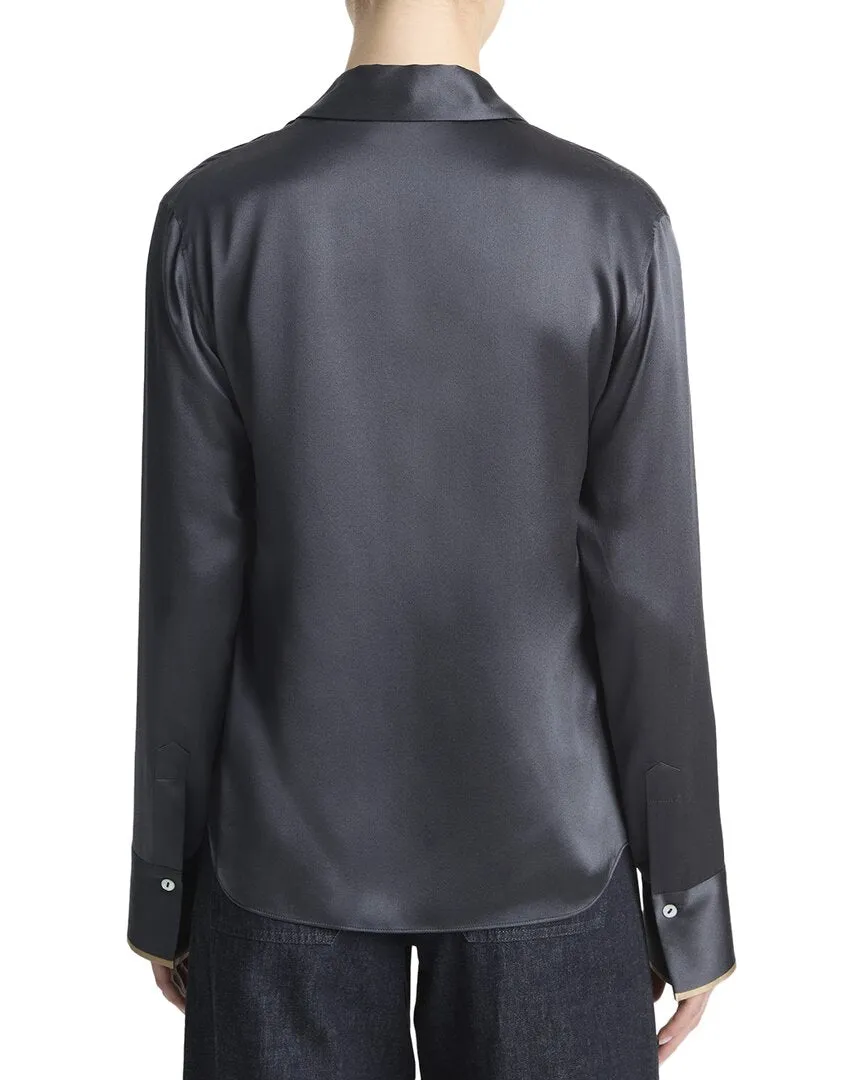 Vince Tipped Slim Silk Blouse