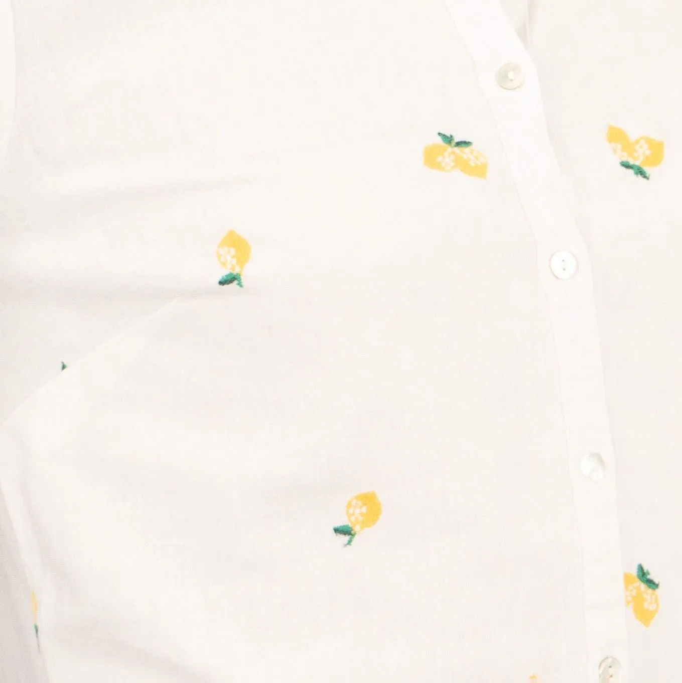 White Lemon Embroidery Linen Rich Long Sleeve Women's Shirts